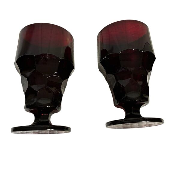 Two (2) vintage Anchor Hocking Georgian Ruby Red Glass footed tumblers. 5.5” - Picture 5 of 8